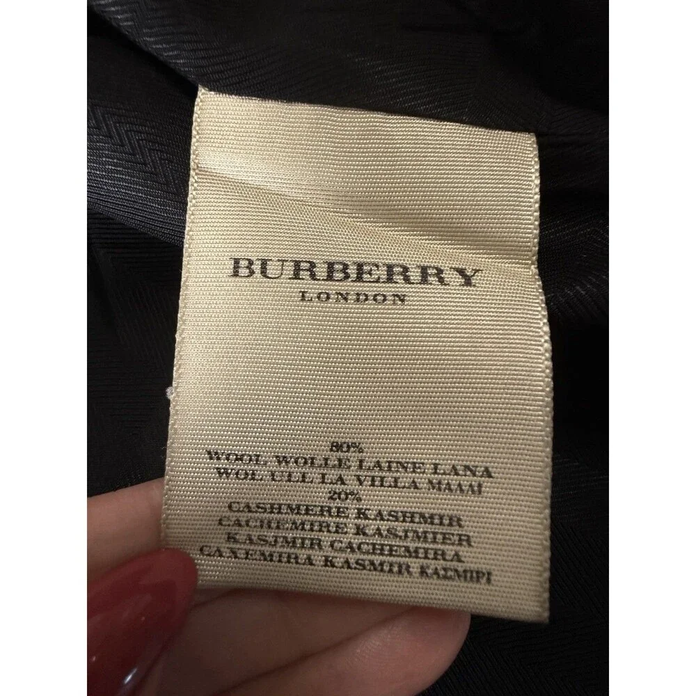 Vintage Burberry London Trench Coat US Size 10 Black Wool Cashmere Made In Italy